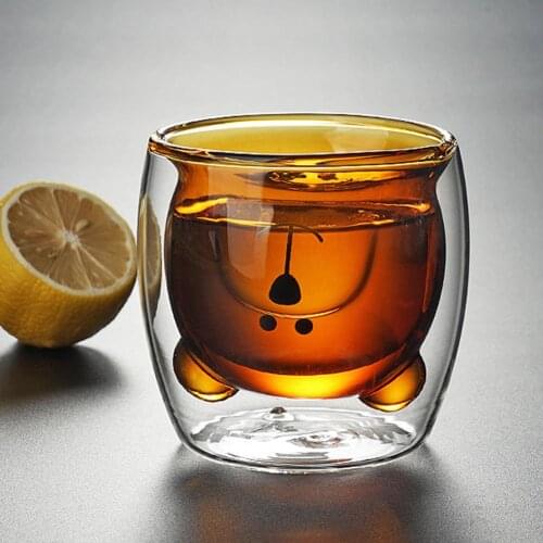 250ml Double Wall Transparent Heat-resistant Bear Shape Glass Milk Cup Tea Mug Morning Milk Juice Glass Gift