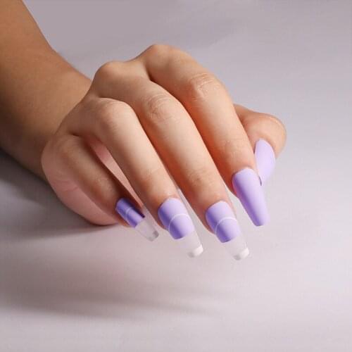 Purple Matte Nails Pre Designed Plain Medium Length Press on Nails Fake Fingernails SM19210421