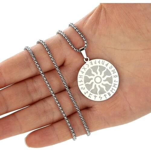 Stainless Steel Viking Sun Wheel Rune Pendant Necklace For Women Men Jewelry Slavic Amulet Male Birthday Gift