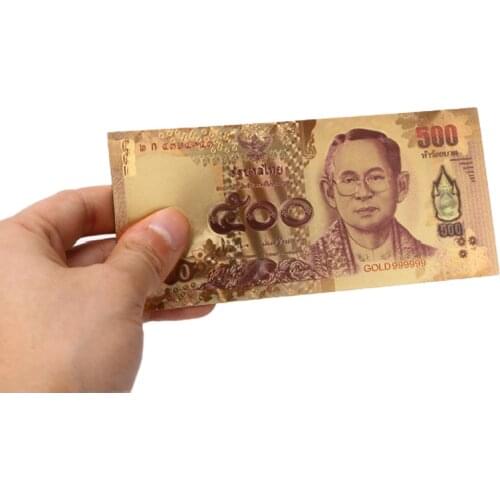 Thailand Banknote 500 Baht In 24k Gold Paper Money Collection Commemorative Coin