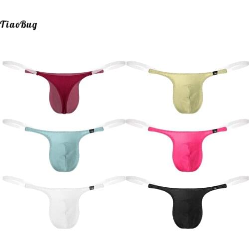 TiaoBug Men Transparent Elastic Waistband G-String Bulge Pouch Thong Low Waist T-Back Bikini Bottom Underwear Swimwear