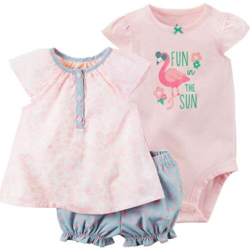 Sleeveless Tops+O-Neck Bodysuit+Shorts Dot For Baby Girl Outfit Summer 2021 Newborn Clothes Set Infant Clothing Suit Pink Cotton
