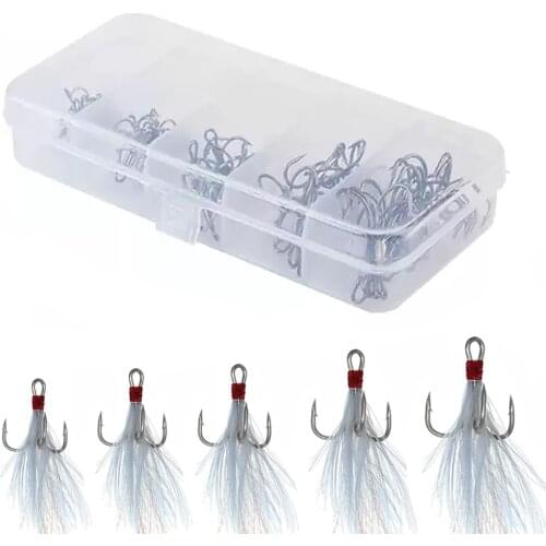 50pcs/Box Fishing Hook Treble Fishing Hooks Fishing Tackle Carbon Steel Barbed Fishhooks Sharp Triple Hooks Sea Accessories
