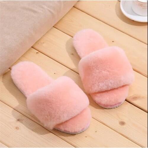 Four Seasons Australian Sheep Fur One-piece Wool Slippers Home Air Conditioning Anti-Skid Soft Bottom Wool Slippers For Women