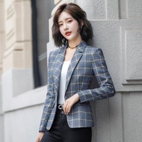 Women blazers and jacket autumn and winter new plaid small suit ladies temperament commuteOLprofessional long-sleeved short coat