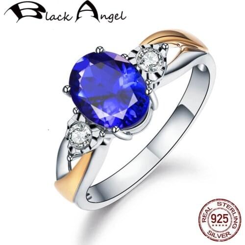 BLACK ANGEL 925 Sterling Silver Blue Tanzanite Gemstone Rings For Women Fashion Adjustable Ring Wedding Jewelry Wholesale