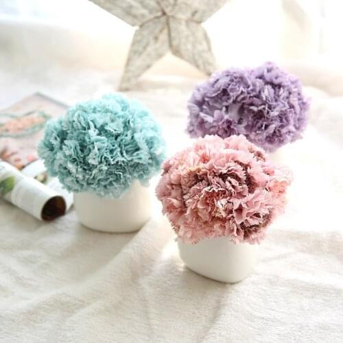 1 Bunch/6pcs Silk Carnation Artificial Flowers Bride Hand Bouquet Blooming Peony Fake White Flowers For Party Home Wedding Decor