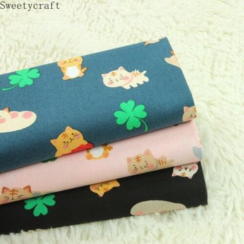 110x45cm High Quality Thick Cotton Fabric By Yard 4pc Leaf Cat Print Tissus DIY Sewing Bag cloth curtain pillow Party Home Decor