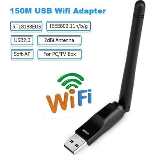 150Mbps WiFi Adapter USB Wireless Network Card RTL8188EUS USB Wifi Antenna Adapter for PC Desktop Laptop TV Box Drop Shipping