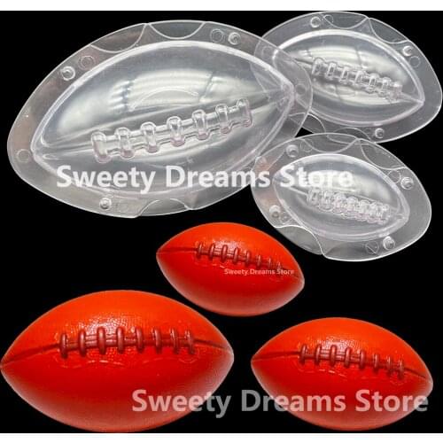 3D Rugby Football Polycarbonate Chocolate Mold,3 Style Size rugby Chocolate Baking Cake Mould Bonbon Jelly Confectionery Tool