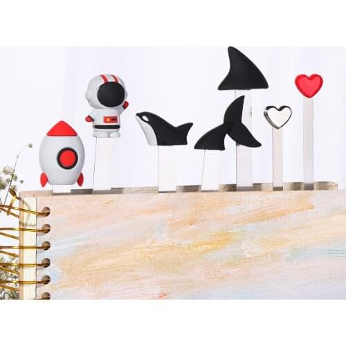 3D Stereo Metal Bookmarks Creative Book Clips Book Markers Creative Shark Fin Lovely Reading Assistant Book Support Stationery