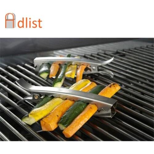 4pcs/set 6.25'' Stainless Steel Grill Clips Vegetable Grill Tongs Barbecue Grill Veggie Roasting Clamp Outdoor BBQ Accessories
