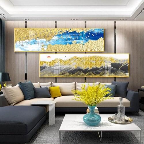 Abstract golden canvas painting banner bedside posters and print modern wall art pictures for living room bedroom home décor