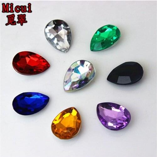 Micui 100pcs 10*14mm Drop pointback acrylic rhinestones diy acrylic beads for clothing garments phone bags ZZ130M