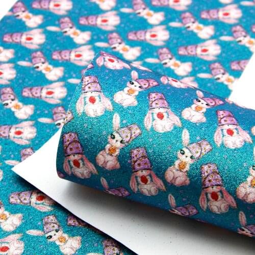 David accessories 20*33cm Rabbit Dots Heart Fine Glitter Faux Synthetic Leather Fabric,DIY Decorative Haribows Crfats,1Yc6039