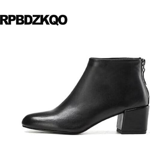 Winter Thick Genuine Leather Booties Black Women Ankle Boots Medium Heel Round Toe Chunky Block Autumn Shoes High Quality Fur