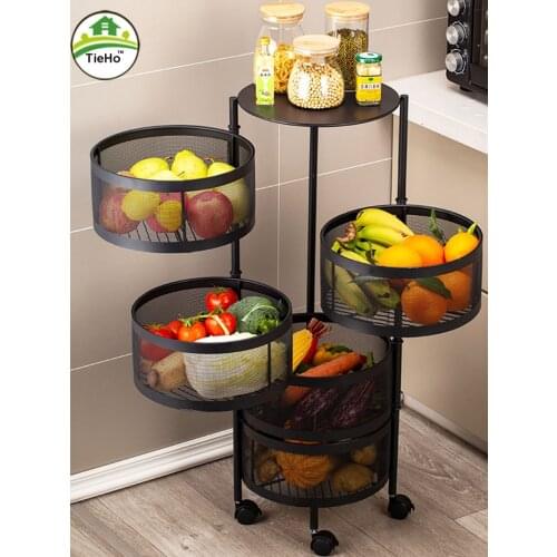 Household Kitchen Storage Organization Basket for Vegetable Fruit Storage Floor Type Round Rotatable 3/4/5 Layer