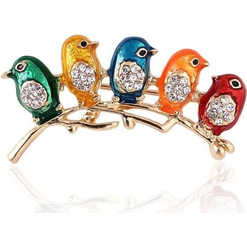 New 5 bird badge brooch pin cute bird animal color oil drop enamel diamond corsage clothing accessories jewelry holiday gifts