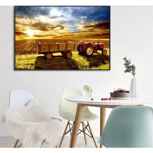 Farm Sky Cloud Tractor Vehicles Wall Art Canvas Posters Prints Painting Wall Pictures For Modern Living Room Home Decor Artwork