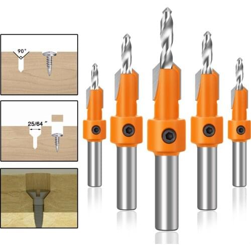 5pcs Wood Milling Cutter 8mm/10mm Shank HSS Woodworking Countersink Router Bit Screw Extractor Remon Demolition