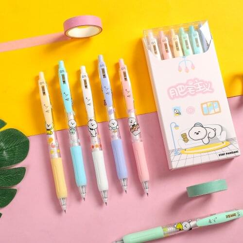 JIANWU 6pcs/set Cartoons Dog Macaron Color Penholder Gel Pen Set Creativity 0.5mm Black Ink Press Pen Writing School Supplies
