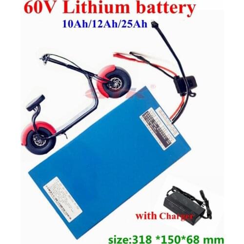 GTK 60v 10Ah 12Ah 25Ah lithium ion battery pack with BMS for electric scooter Citycoco Scooter skateboard electric bike+Charger