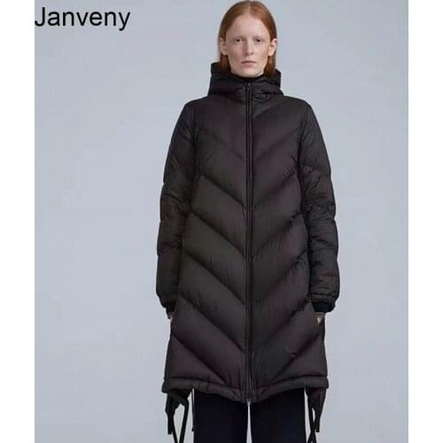 Janveny 2021 New Coming Loose Silhouette Puffer Jacket Women Drawstring Lace Over The Knee 90% White Duck Down Coat Keep To Warm