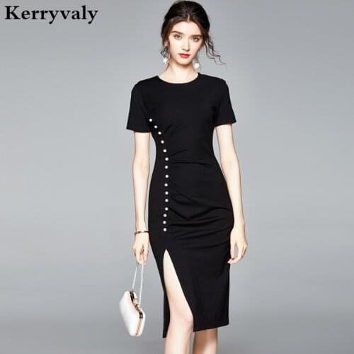 Hepburn Summer Slim Midi Black Sexy Dress Vestidos Za Verano 2021 Short Sleeve Dress Casual Office Party Dress Sukienki K8623