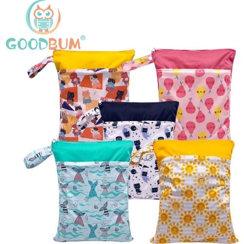 Goodbum 1PC Reusable Water Resistant Printed PUL Wet Dry Diaper Bag Double Pocket Cloth Handle Wet bags 30x40CM