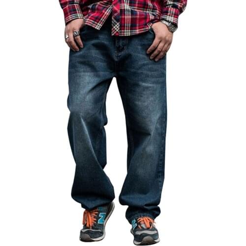 2021 Denim Loose Pants Men Hip Hop Jeans Straight Casual Streetwear Brand Skateboard Blue Wide Leg Trousers Large Size 30 - 46