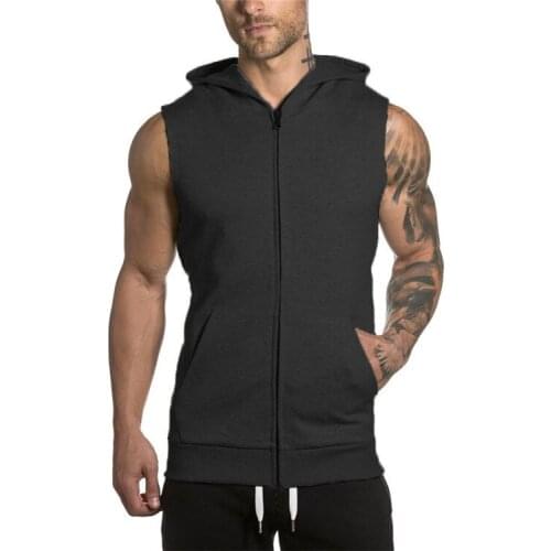 Mens Fitness Hooded Slim Sleeveless Running Training Casual Vest