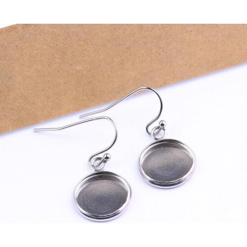 Onwear 10pairs stainless steel round cabochon earring blanks 10mm 12mm 14mm 16mm dia base settings diy ear wire hooks findings