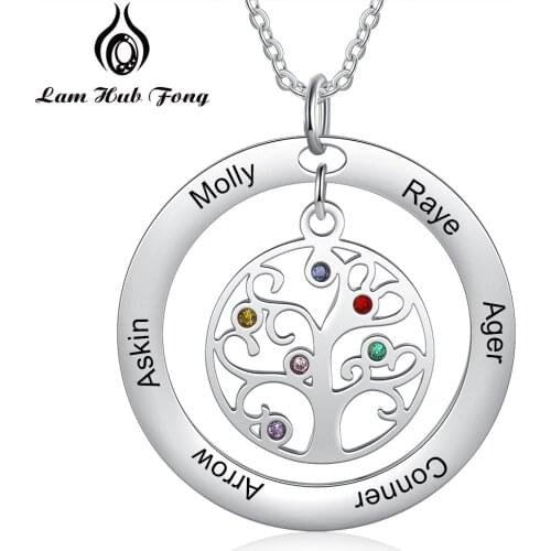 Personalized Family Tree Necklace Custom Name Necklace with 6 Birthstones Tree of Life Necklace Fashion Jewelry (Lam Hub Fong)
