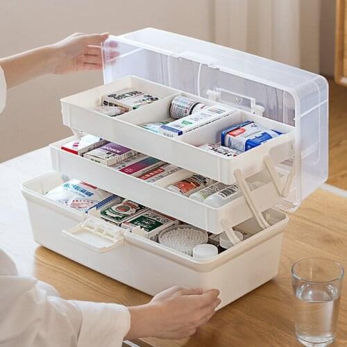 Plastic handheld home receiving medicine box household emergency medical box size medicine box drawer organizer plastic box