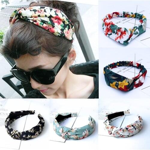 New Women Summer Hair Bands Print Flower Headbands Fashion Vintage Cross Turban Bandage Bandanas Hair Accessories FD621