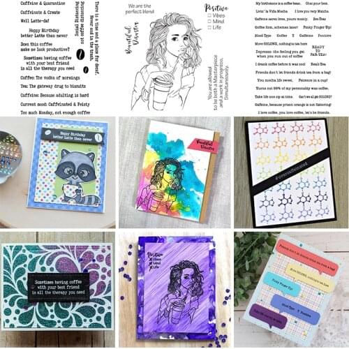 Clear Transparent Stamps Pretty Girl Caffeinated Sentiments Warm Wishes Phrase DIY Scrapbooking Making Template 2020