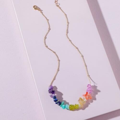Multicolor Natural Stone Amethyst Reiki Stone Raw Rock Mineral Irregular Stone Choker Necklaces Fashion Clavicle Chain Necklace