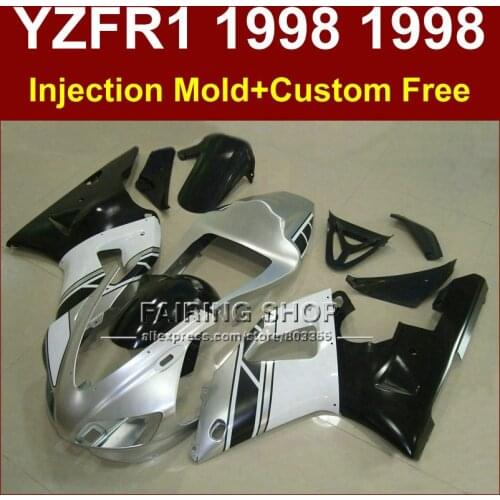 Silver Brand fairings kit for YAMAHA YZF R1 YZF1000 98 99 R1 glossy black custom fairing set YZF R1 1998 1999 body parts OF9F