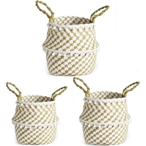 Foldable Storage Basket with Handle Rattan Garden Flower Planter Pot Home Decor Exquisite and Delicate Design Appearance