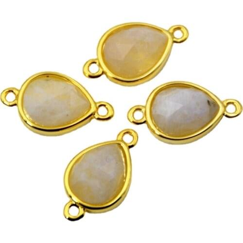 Natural moonstone connector Faceted teardrop pear shape Gem stone charms gold setting jewelry double bail pendant