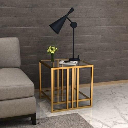 Glass Corner Table Home Decoration Simple Sofa Table Small Tea Living Room Balcony Wrought Iron Tempered Glass Tea Table