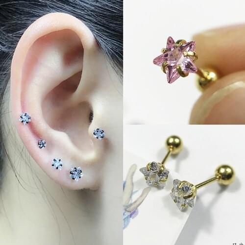 TIANCIFBYJS 20g Stainless Steel Ear Stud Piercing Barbell Studs Round Cubic Zircon Tragus Cartilage Earrings Body Jewelry 2pcs