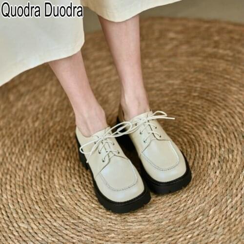 Genuine Leather new Women Pumps shoes Thick High Heels Chunky Round Toe solid casual lace fashion bottom sponge Big Size 34-40