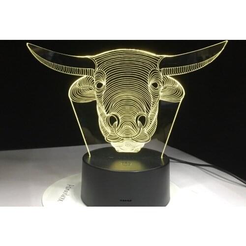 USB 7Colors Change Touch Table Lamp 3D Bull Lamp Baby Sleeping Lamp Home Decor light Desk Light Creative Gifts Cartoon Animal