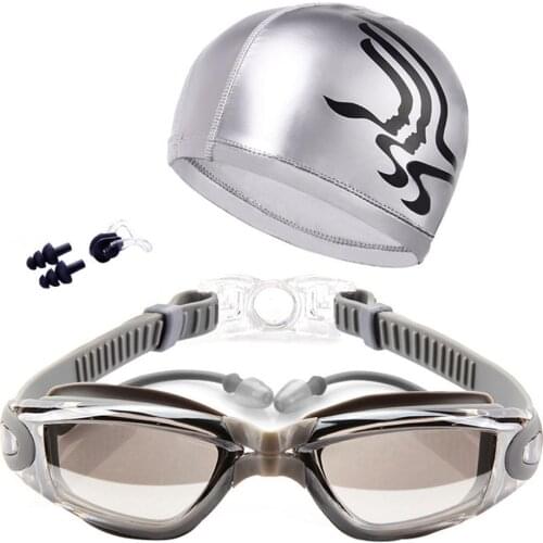 Adults Myopia Waterproof Swim Glasses Anti Fog UV Protection Swim Goggles With Hat and Ear Plug Nose Clip Suit SwimWater Glasses