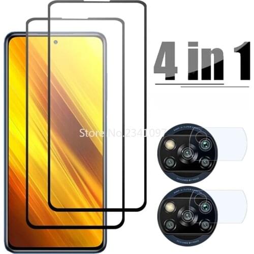 4in1 Tempered Glass For Xiaomi Poco X3 M3 C3 M2 F2 Pro Camera Lens Protective For Xiaomi Pocophone F1 x3 NFC Screen Protector