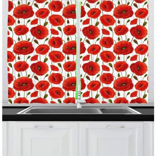 Poppy Curtains Spring Flowers with Ladybugs Animals and Plants Flora and Fauna Nature Window Drapes for Living Room Bedroom