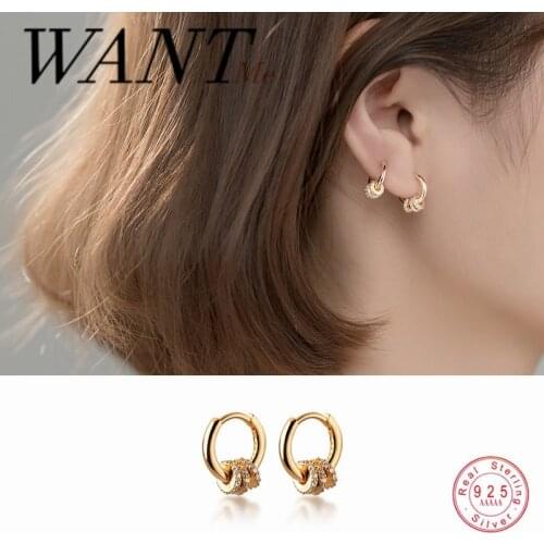 WANTME Real 925 Sterling Silver Geometric Circle Lucky Ear Buckle for Women Two Kinds of Earrings To Wear Personalized Jewelry