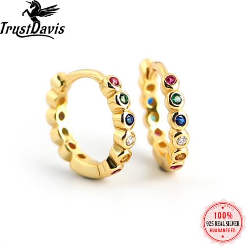 ElfoPlataSi 925 Sterling Silver Minimalist Geometric Rainbow CZ Hoop Earrings For Women Birthday Party Black Jewelry Gift DA878