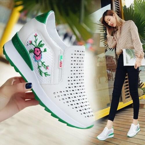 New hidden white wedge heel slippers casual shoes high heel shoes breathable mesh wedges for women 2020 new